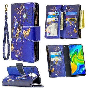 Purple Butterfly Binfen Color BF03 Retro Zipper Leather Wallet Phone Case for Xiaomi Redmi Note 9