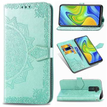Embossing Imprint Mandala Flower Leather Wallet Case for Xiaomi Redmi Note 9 - Green
