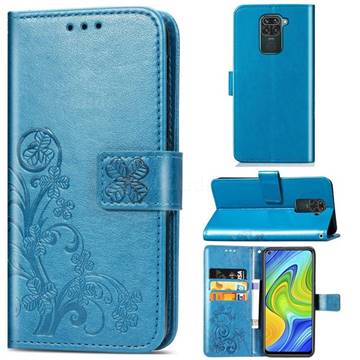 Embossing Imprint Four-Leaf Clover Leather Wallet Case for Xiaomi Redmi Note 9 - Blue