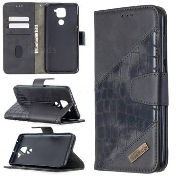 BinfenColor BF04 Color Block Stitching Crocodile Leather Case Cover for Xiaomi Redmi Note 9 - Black