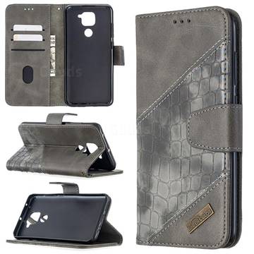 BinfenColor BF04 Color Block Stitching Crocodile Leather Case Cover for Xiaomi Redmi Note 9 - Gray