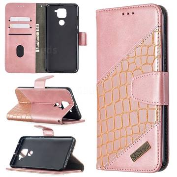BinfenColor BF04 Color Block Stitching Crocodile Leather Case Cover for Xiaomi Redmi Note 9 - Rose Gold
