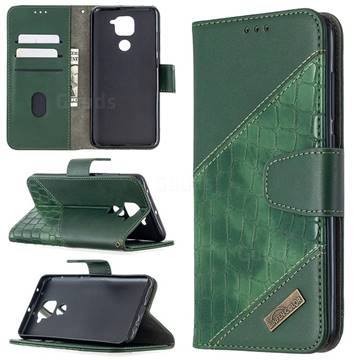 BinfenColor BF04 Color Block Stitching Crocodile Leather Case Cover for Xiaomi Redmi Note 9 - Green