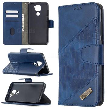 BinfenColor BF04 Color Block Stitching Crocodile Leather Case Cover for Xiaomi Redmi Note 9 - Blue