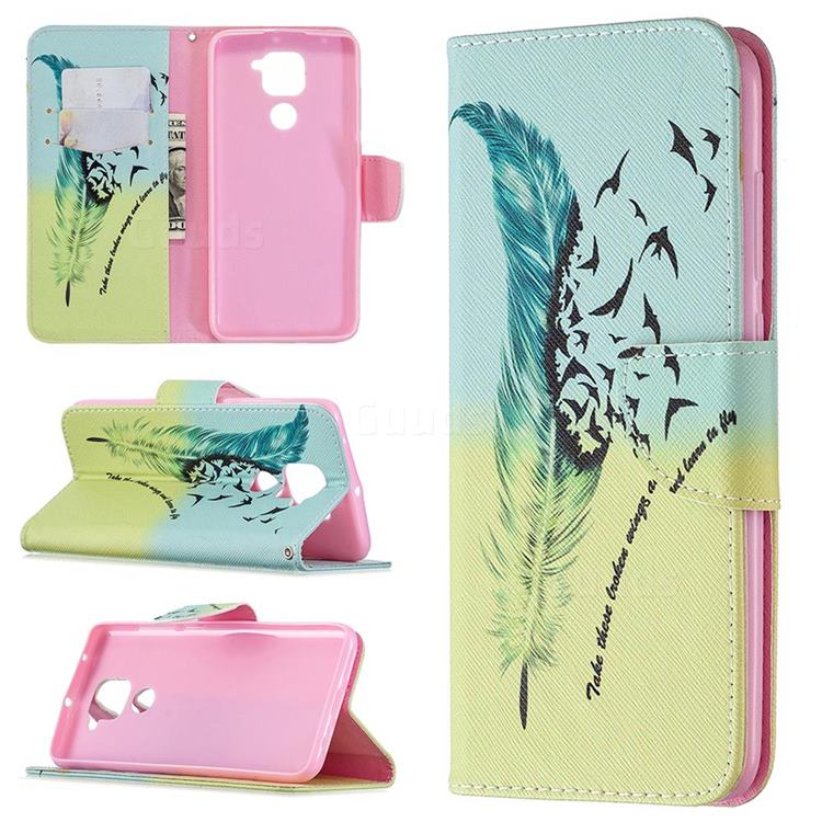 Feather Bird Leather Wallet Case for Xiaomi Redmi Note 9