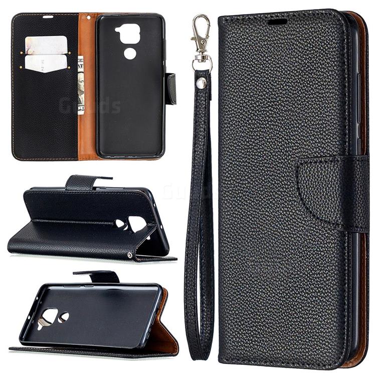 Classic Luxury Litchi Leather Phone Wallet Case for Xiaomi Redmi Note 9 - Black