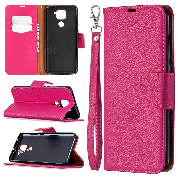 Classic Luxury Litchi Leather Phone Wallet Case for Xiaomi Redmi Note 9 - Rose