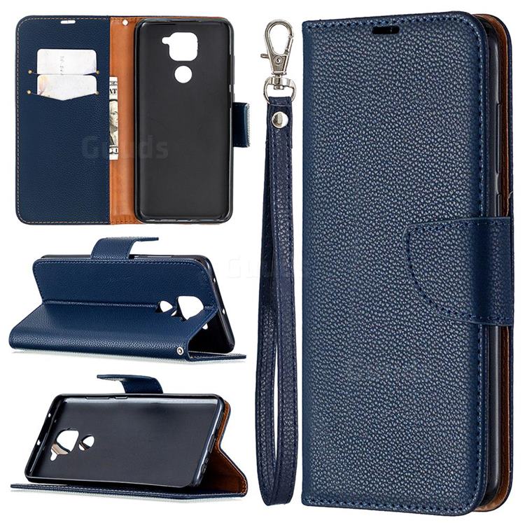 Classic Luxury Litchi Leather Phone Wallet Case for Xiaomi Redmi Note 9 - Blue