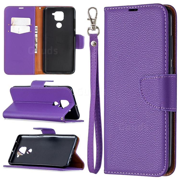 Classic Luxury Litchi Leather Phone Wallet Case for Xiaomi Redmi Note 9 - Purple