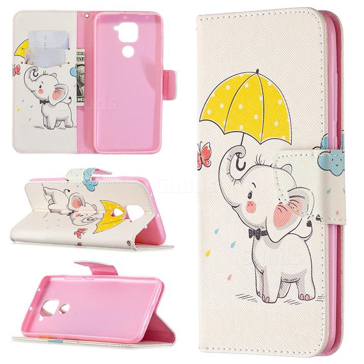 Umbrella Elephant Leather Wallet Case for Xiaomi Redmi Note 9