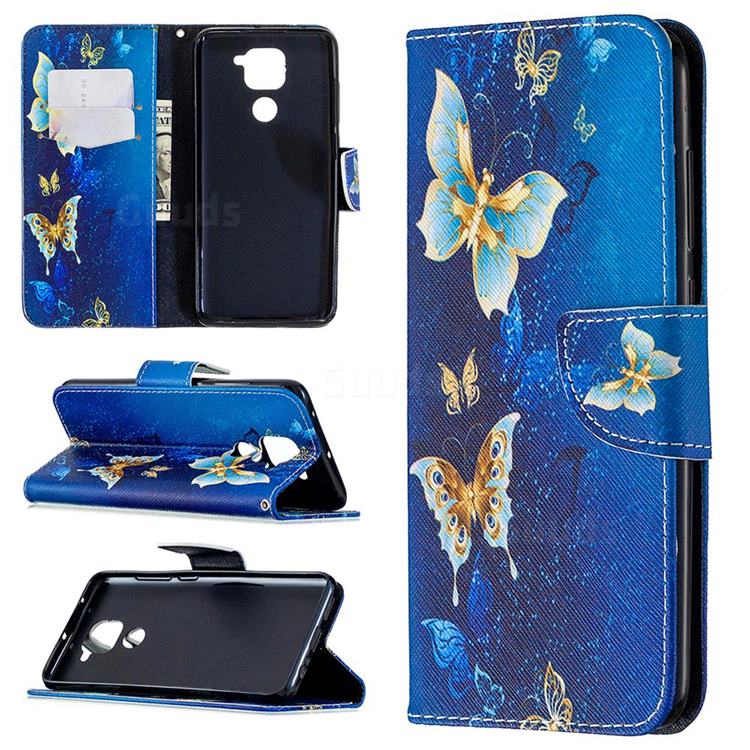 Golden Butterflies Leather Wallet Case for Xiaomi Redmi Note 9