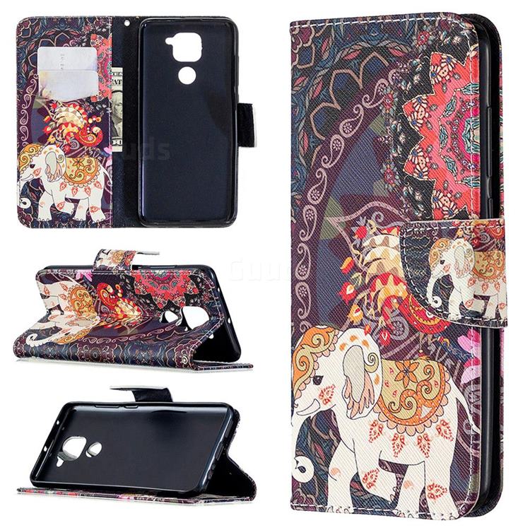 Totem Flower Elephant Leather Wallet Case for Xiaomi Redmi Note 9