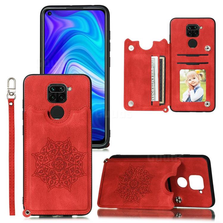 Luxury Mandala Multi-function Magnetic Card Slots Stand Leather Back Cover for Xiaomi Redmi Note 9 - Red