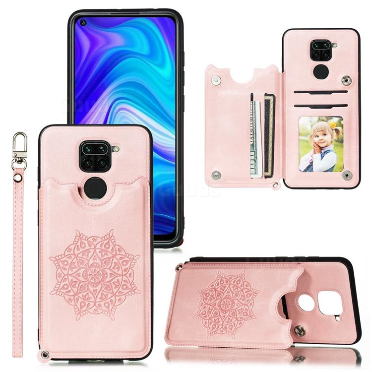 Luxury Mandala Multi-function Magnetic Card Slots Stand Leather Back Cover for Xiaomi Redmi Note 9 - Rose Gold