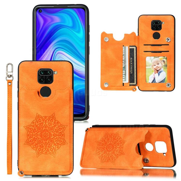 Luxury Mandala Multi-function Magnetic Card Slots Stand Leather Back Cover for Xiaomi Redmi Note 9 - Yellow
