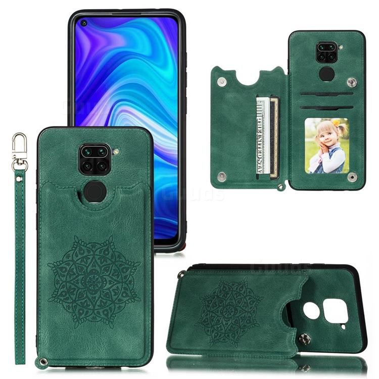 Luxury Mandala Multi-function Magnetic Card Slots Stand Leather Back Cover for Xiaomi Redmi Note 9 - Green