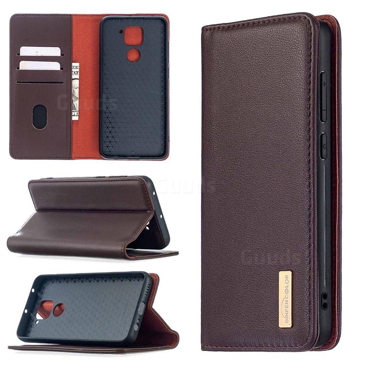 Binfen Color BF06 Luxury Classic Genuine Leather Detachable Magnet Holster Cover for Xiaomi Redmi Note 9 - Dark Brown