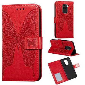 Intricate Embossing Vivid Butterfly Leather Wallet Case for Xiaomi Redmi Note 9 - Red