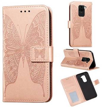 Intricate Embossing Vivid Butterfly Leather Wallet Case for Xiaomi Redmi Note 9 - Rose Gold