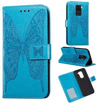 Intricate Embossing Vivid Butterfly Leather Wallet Case for Xiaomi Redmi Note 9 - Blue