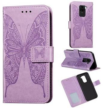 Intricate Embossing Vivid Butterfly Leather Wallet Case for Xiaomi Redmi Note 9 - Purple