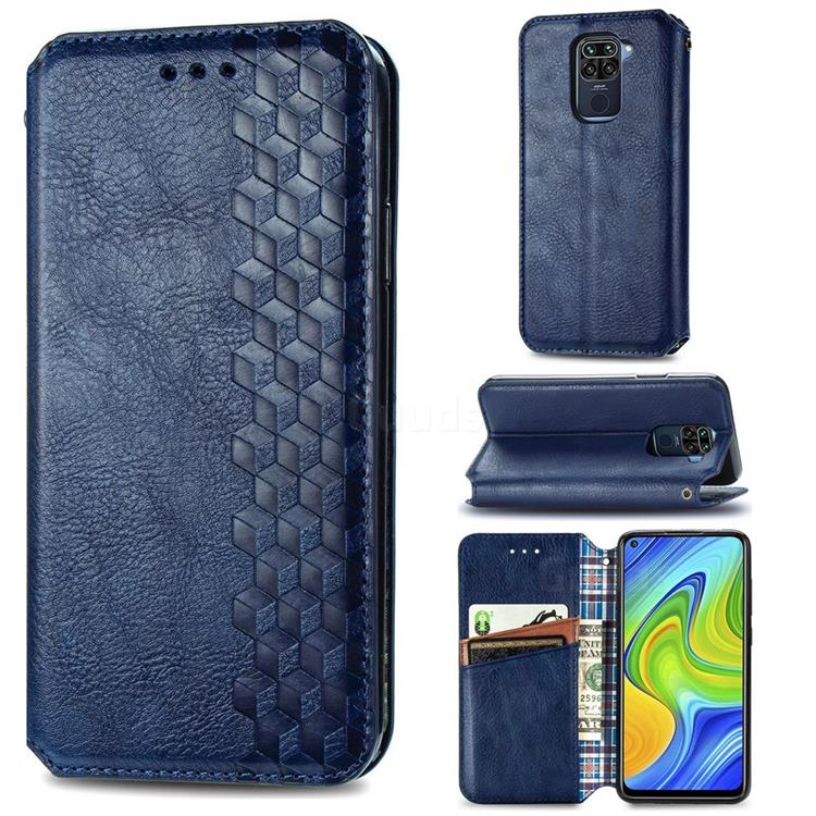 Ultra Slim Fashion Business Card Magnetic Automatic Suction Leather Flip Cover for Xiaomi Redmi Note 9 - Dark Blue