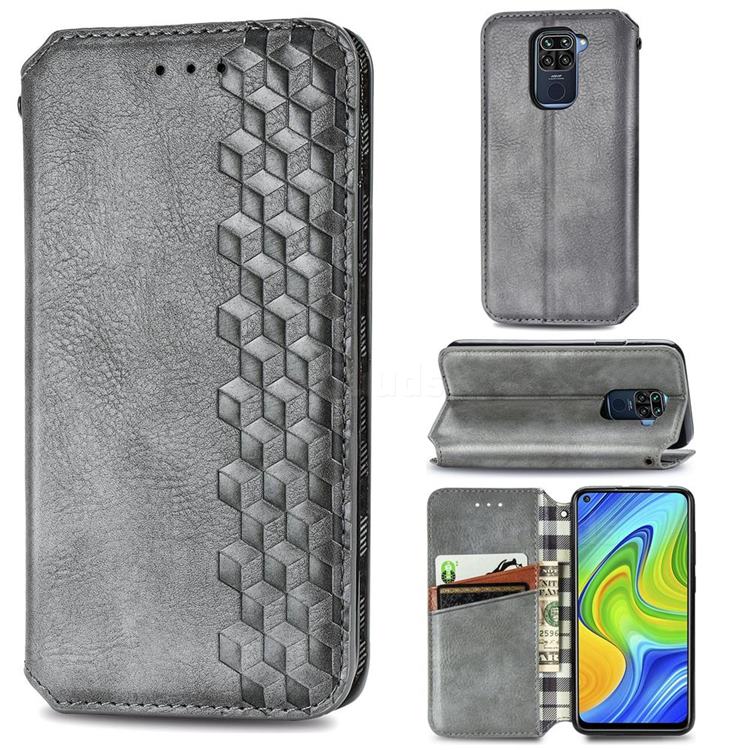 Ultra Slim Fashion Business Card Magnetic Automatic Suction Leather Flip Cover for Xiaomi Redmi Note 9 - Grey