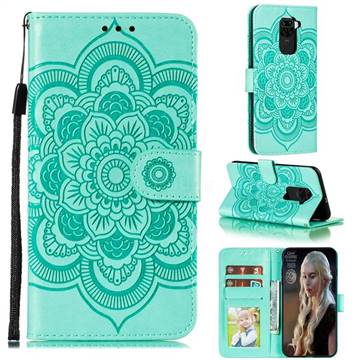 Intricate Embossing Datura Solar Leather Wallet Case for Xiaomi Redmi Note 9 - Green