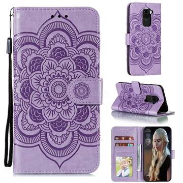 Intricate Embossing Datura Solar Leather Wallet Case for Xiaomi Redmi Note 9 - Purple