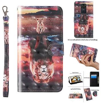 Fantasy Lion 3D Painted Leather Wallet Case for Xiaomi Redmi Note 9