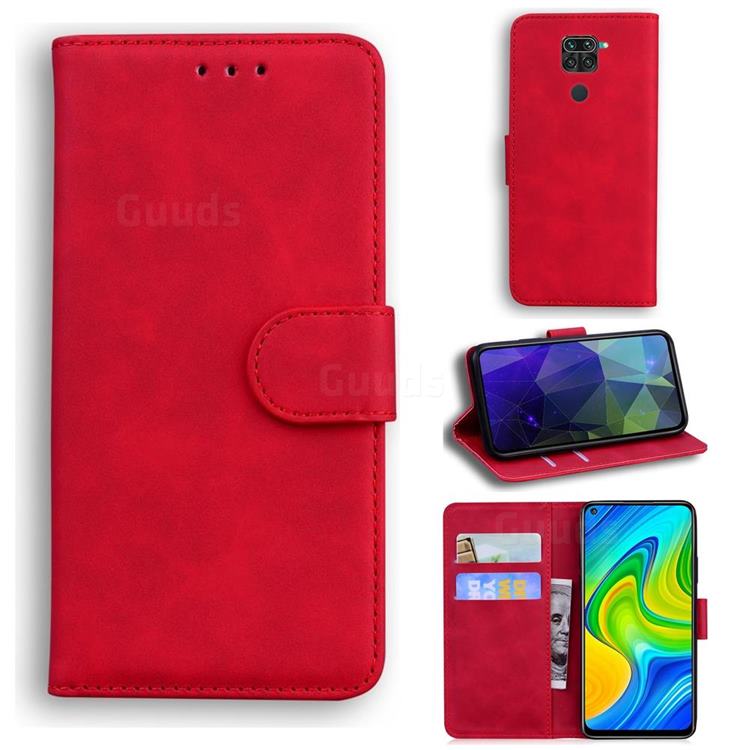 Retro Classic Skin Feel Leather Wallet Phone Case for Xiaomi Redmi Note 9 - Red
