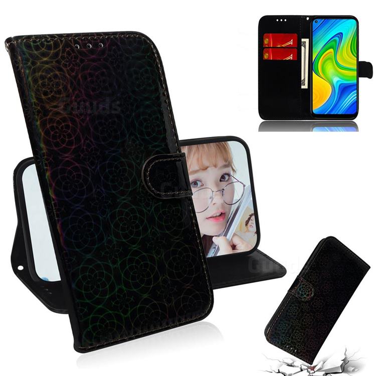 Laser Circle Shining Leather Wallet Phone Case for Xiaomi Redmi Note 9 - Black