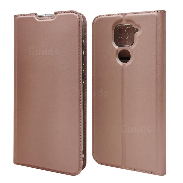 Ultra Slim Card Magnetic Automatic Suction Leather Wallet Case for Xiaomi Redmi Note 9 - Rose Gold