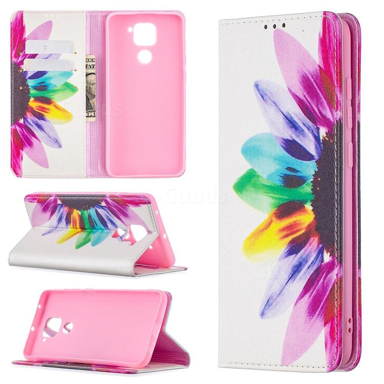 Sun Flower Slim Magnetic Attraction Wallet Flip Cover for Xiaomi Redmi Note 9