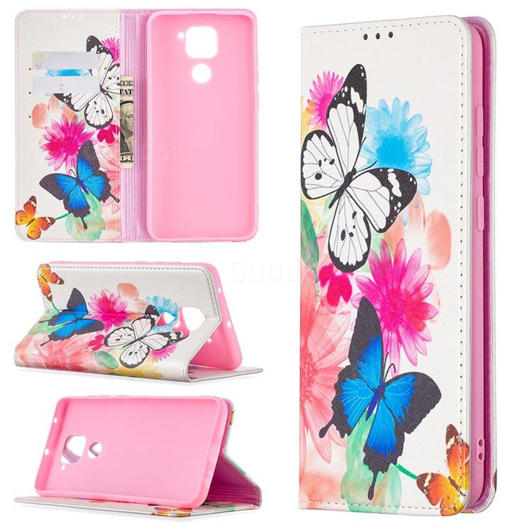 Flying Butterflies Slim Magnetic Attraction Wallet Flip Cover for Xiaomi Redmi Note 9