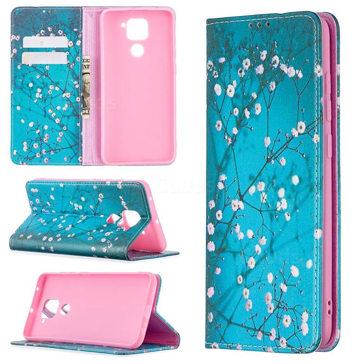 Plum Blossom Slim Magnetic Attraction Wallet Flip Cover for Xiaomi Redmi Note 9