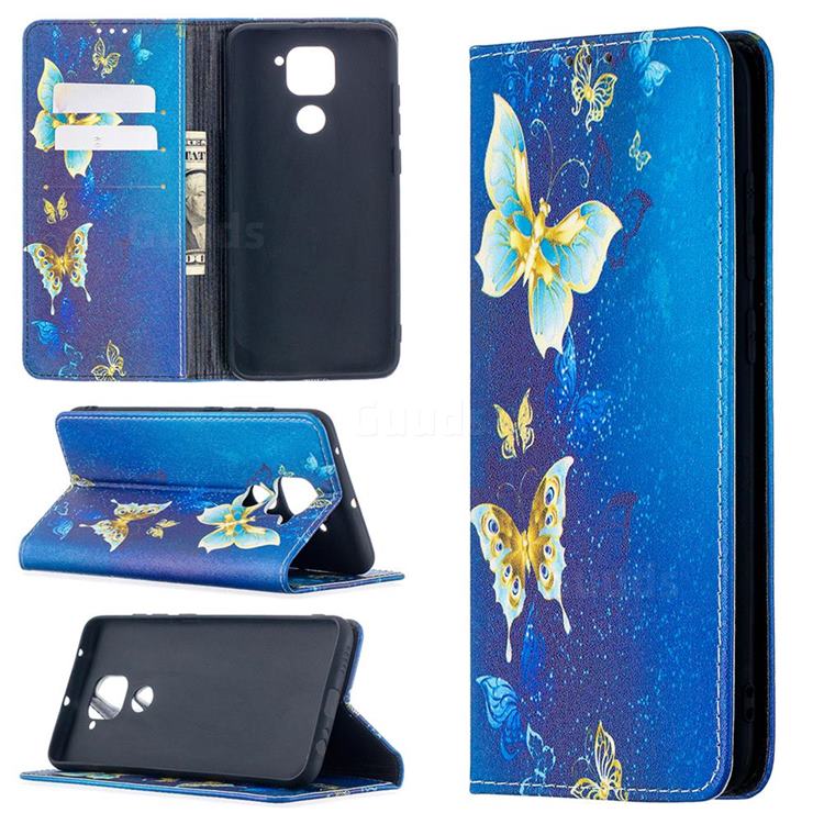 Gold Butterfly Slim Magnetic Attraction Wallet Flip Cover for Xiaomi Redmi Note 9