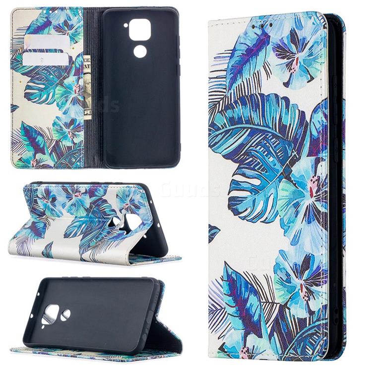 Blue Leaf Slim Magnetic Attraction Wallet Flip Cover for Xiaomi Redmi Note 9
