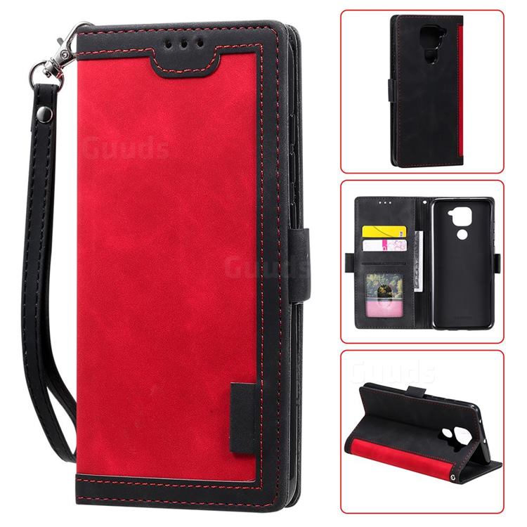 Luxury Retro Stitching Leather Wallet Phone Case for Xiaomi Redmi Note 9 - Deep Red