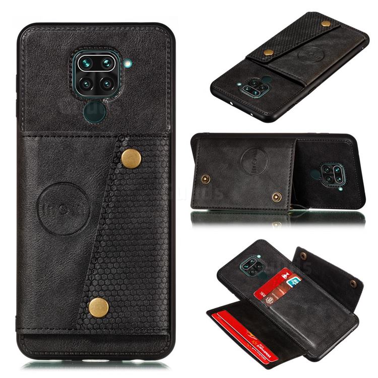 Retro Multifunction Card Slots Stand Leather Coated Phone Back Cover for Xiaomi Redmi Note 9 - Black