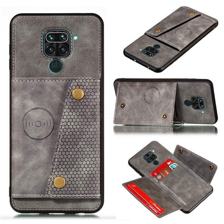 Retro Multifunction Card Slots Stand Leather Coated Phone Back Cover for Xiaomi Redmi Note 9 - Gray