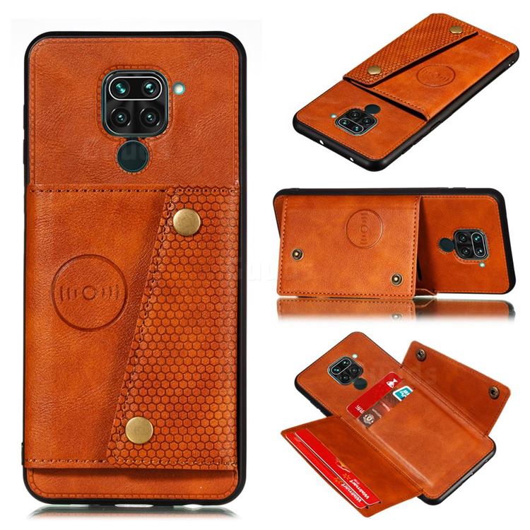 Retro Multifunction Card Slots Stand Leather Coated Phone Back Cover for Xiaomi Redmi Note 9 - Brown
