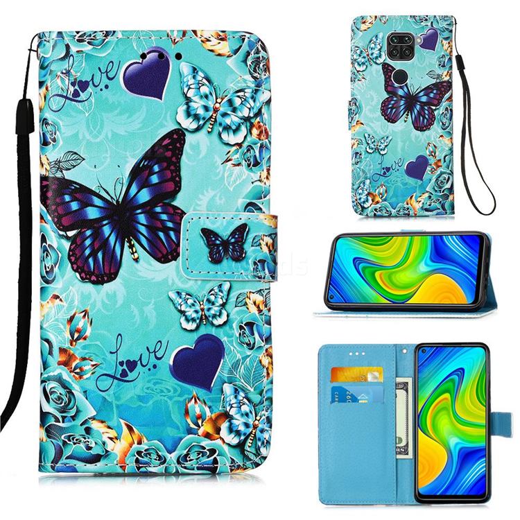 Love Butterfly Matte Leather Wallet Phone Case for Xiaomi Redmi Note 9