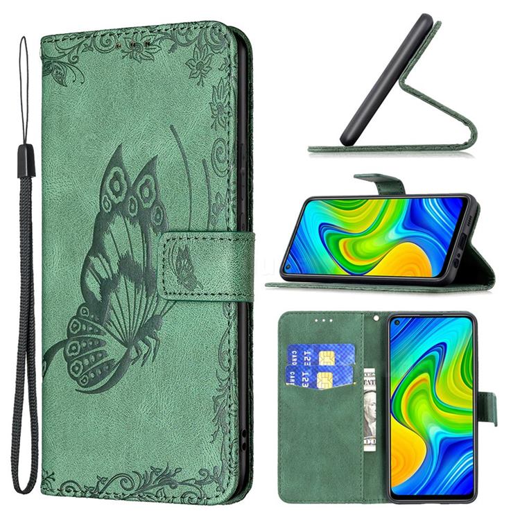 Binfen Color Imprint Vivid Butterfly Leather Wallet Case for Xiaomi Redmi Note 9 - Green