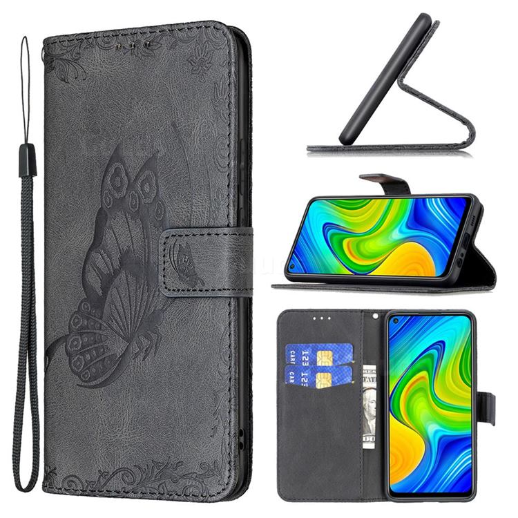 Binfen Color Imprint Vivid Butterfly Leather Wallet Case for Xiaomi Redmi Note 9 - Black