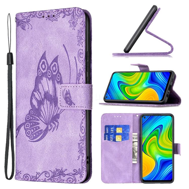 Binfen Color Imprint Vivid Butterfly Leather Wallet Case for Xiaomi Redmi Note 9 - Purple