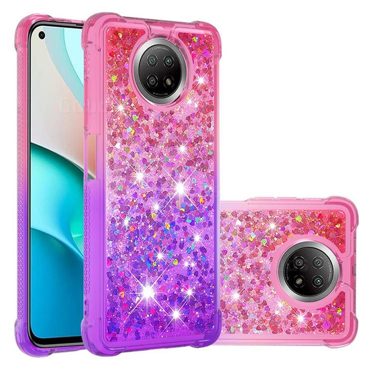 Rainbow Gradient Liquid Glitter Quicksand Sequins Phone Case for Xiaomi Redmi Note 9 5G - Pink Purple