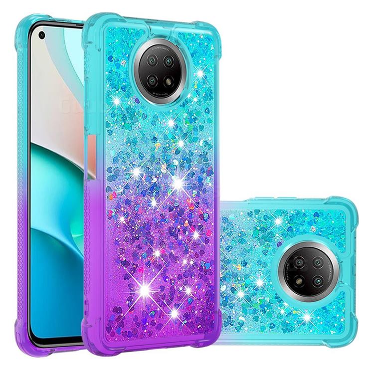 Rainbow Gradient Liquid Glitter Quicksand Sequins Phone Case for Xiaomi Redmi Note 9 5G - Blue Purple