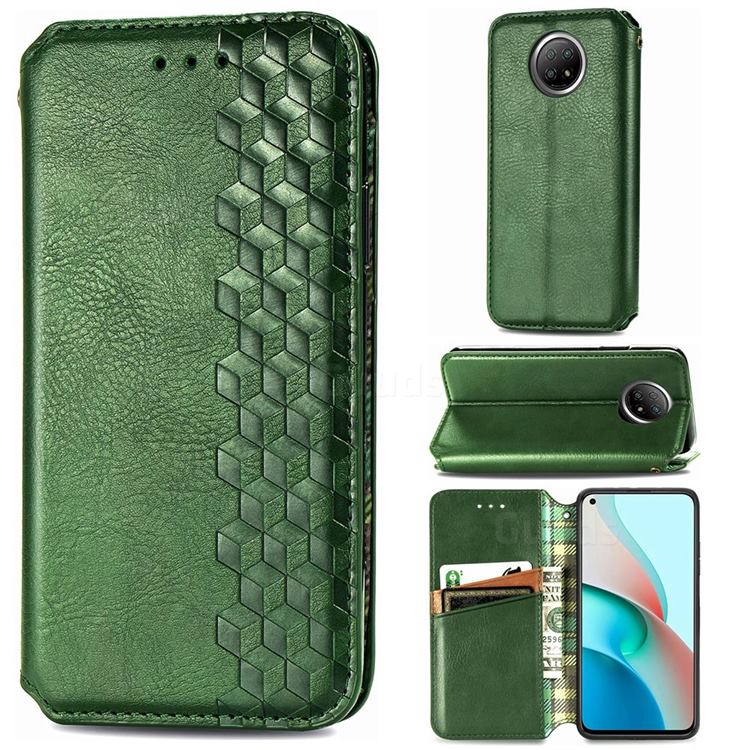 Ultra Slim Fashion Business Card Magnetic Automatic Suction Leather Flip Cover for Xiaomi Redmi Note 9 5G - Green