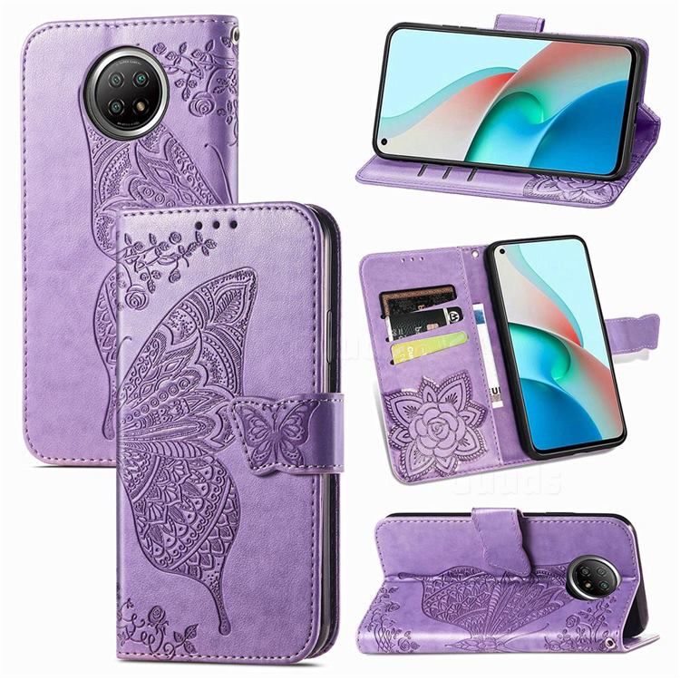 Embossing Mandala Flower Butterfly Leather Wallet Case for Xiaomi Redmi Note 9 5G - Light Purple